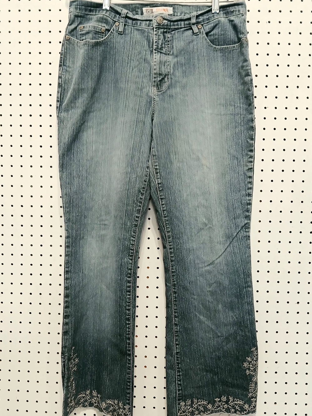Faded Glory Light Wash Bootcut Jeans with Floral Embroidered Hem